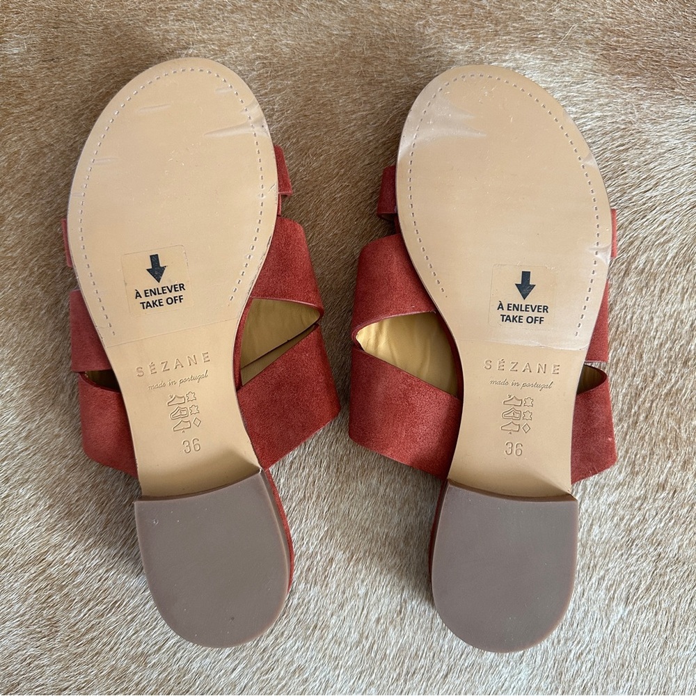 NEW Sezane Agathe suede low mules slides burnt sienna 36 / 6 - Picture 4 of 4